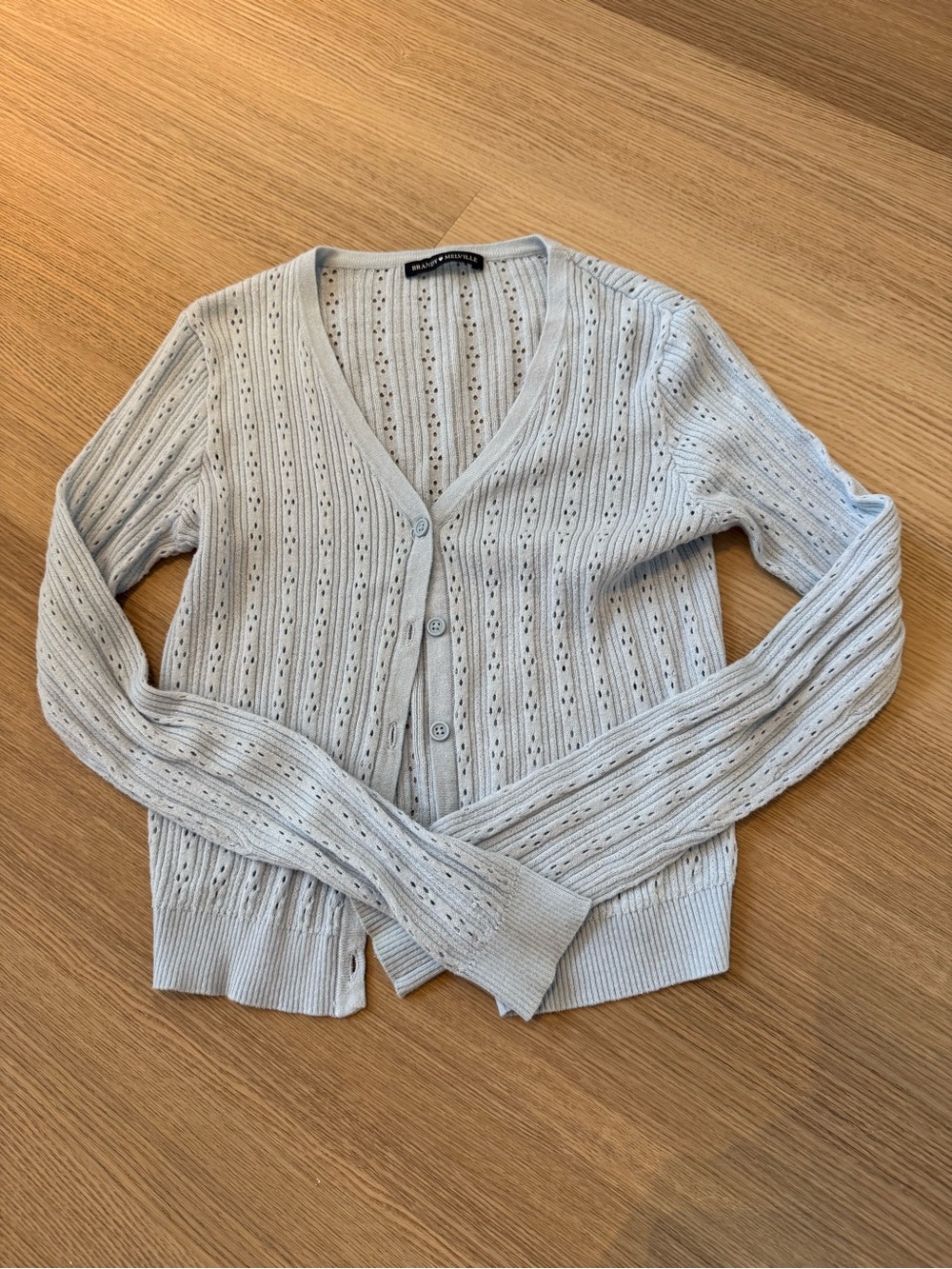 Brandy Melville Light Blue Eyelet V-Neck Button Cardigan